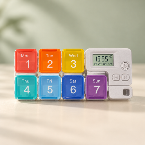 SmartDose weekly alarm pill box with seven removable day cases